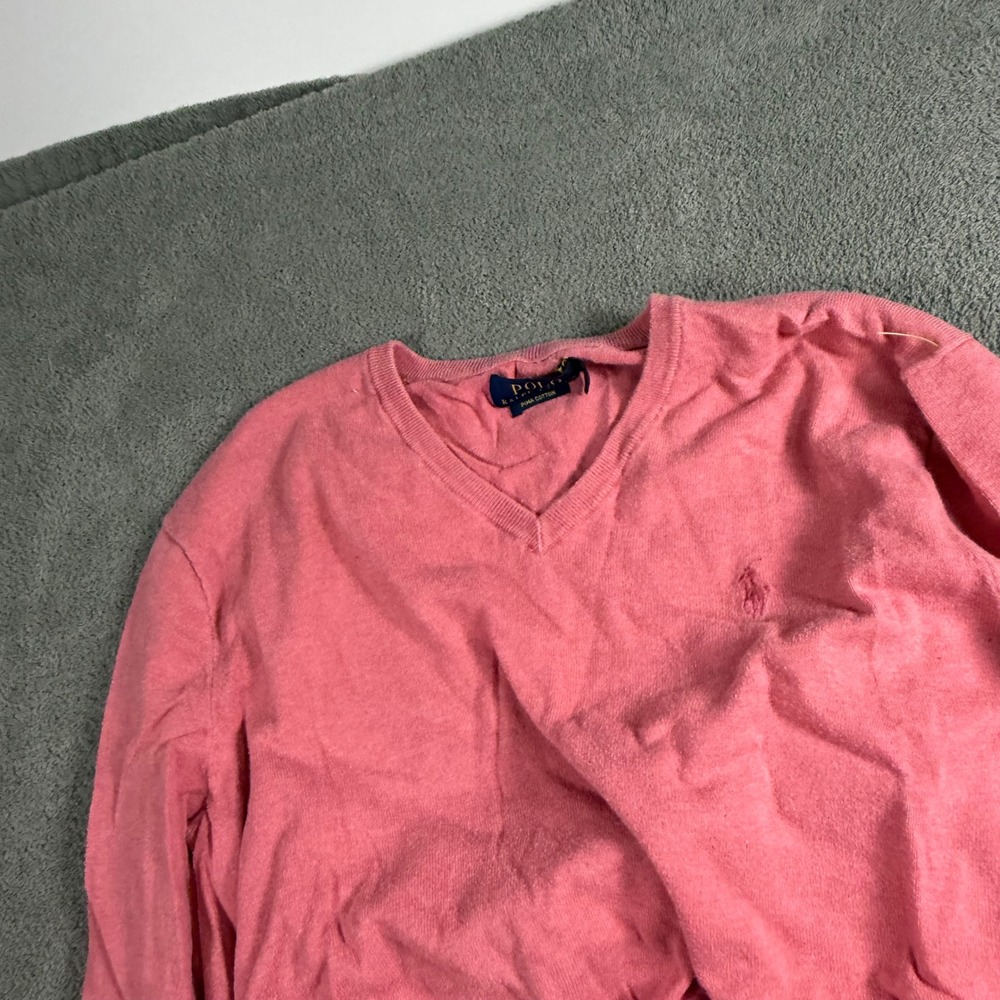 Polo Ralph Lauren Mens Pima Cotton V-Neck Sweater Pink Small P Pony Logo